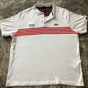Ellesse Vilas Men’s Wimbledon Tennis Polo, Vanni 2, White Red Stripes Retro  XXL